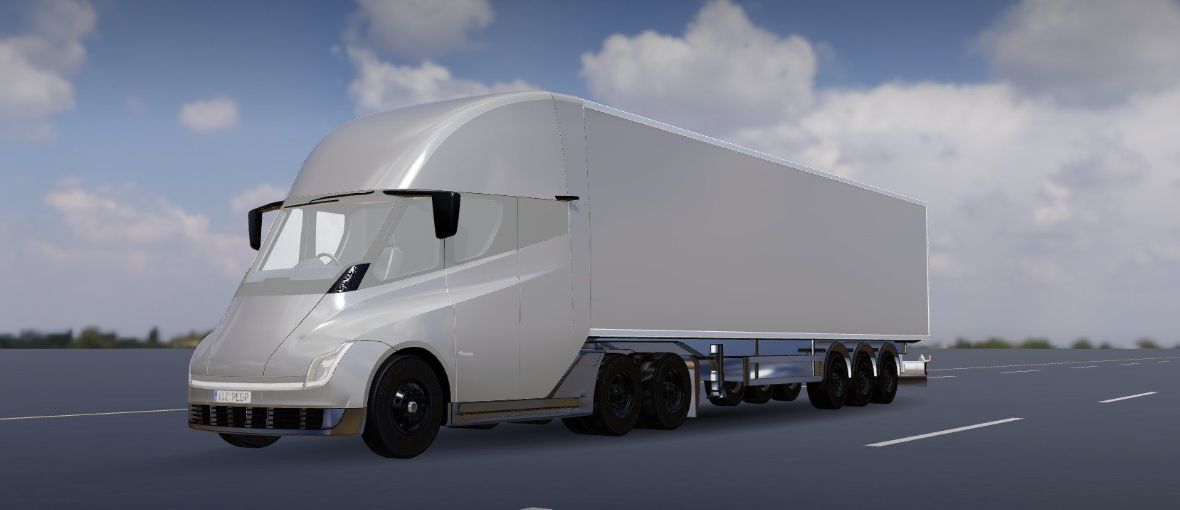 Hudson Trucks welcome screen: a semi truck parked in the city at sunset